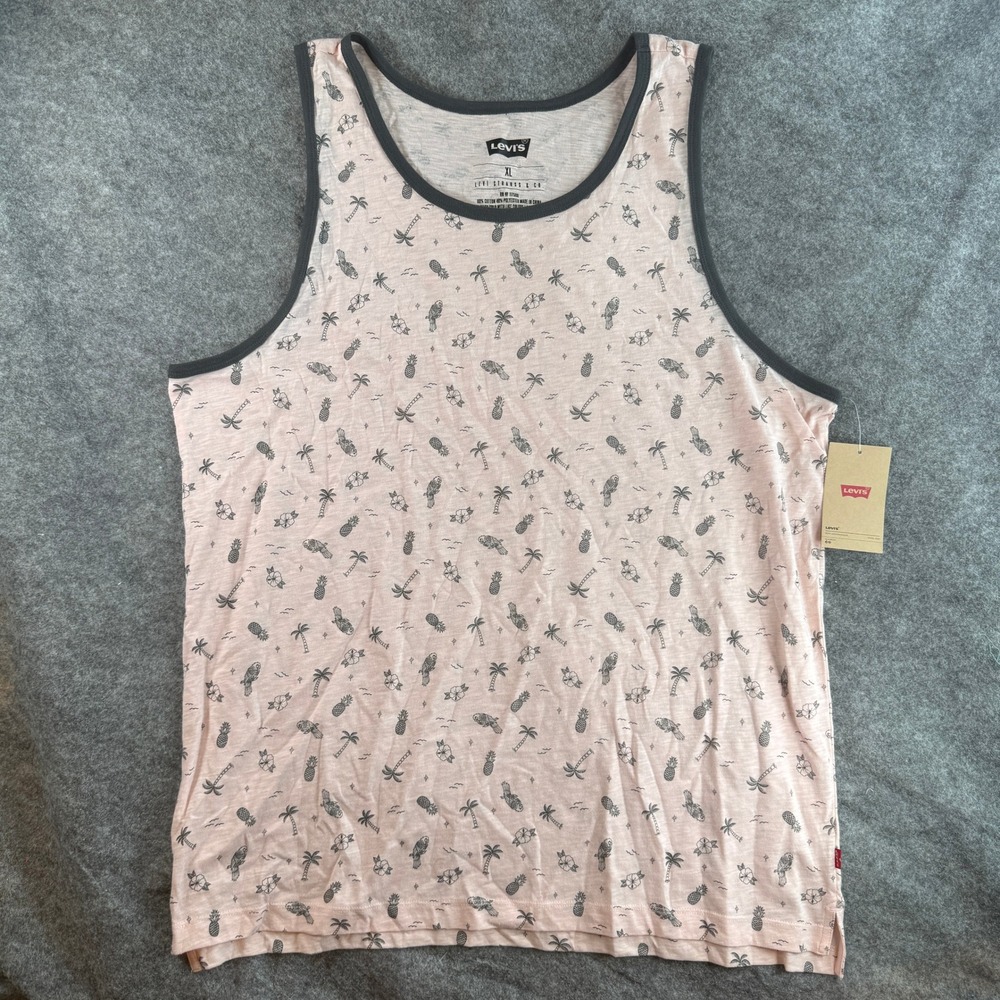 Levi's Tank Top Mens XL Pink Tropical Pineapple Palm Tree Print NWT